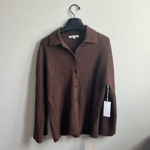 Reformation Brown Ribbed Button-Up Cardigan